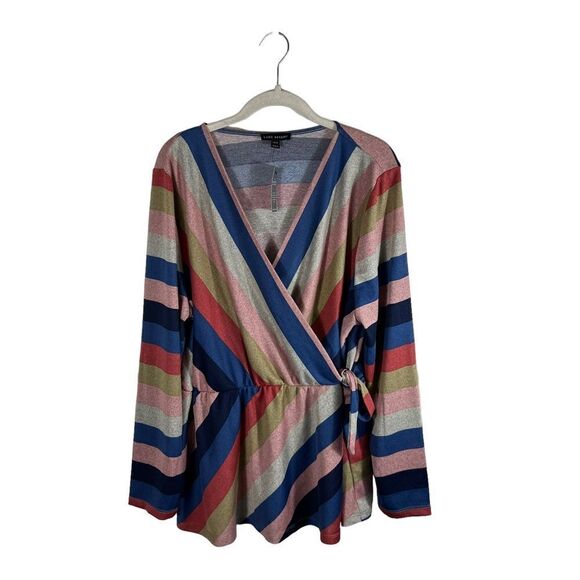 Lane Bryant Multi Color Striped V-Neck Wrap Knit Top - Picture 2 of 7